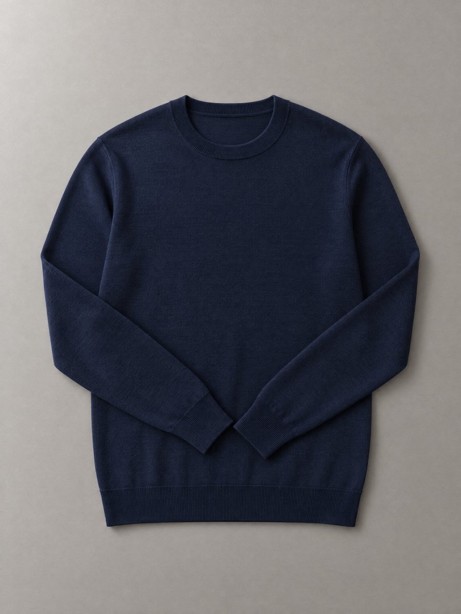 Fine-gauge merino crew-neck sweater in navy, 16 GG, Rose Sweaters Ltd.