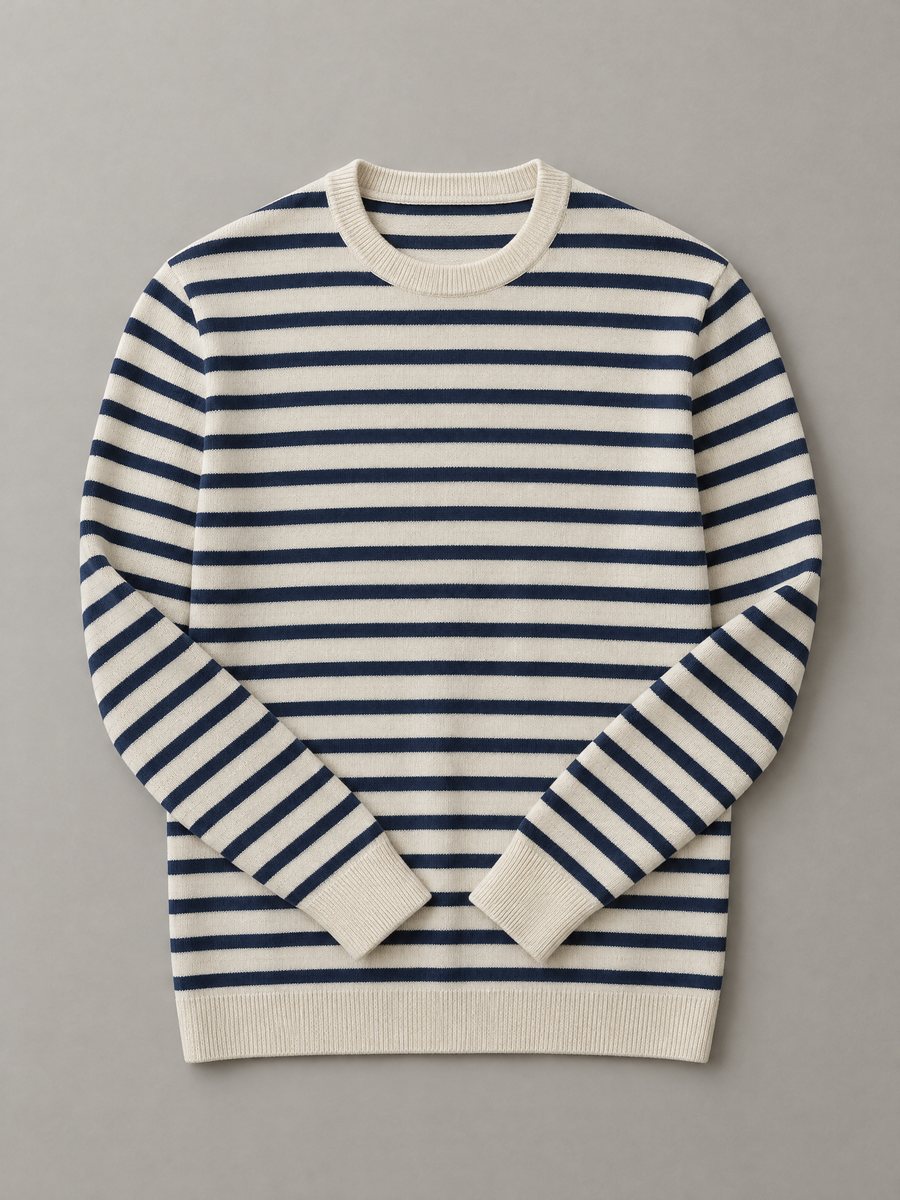 Breton-stripe cotton-blend crew-neck sweater in ecru and navy, 14 GG, Rose Sweaters Ltd.