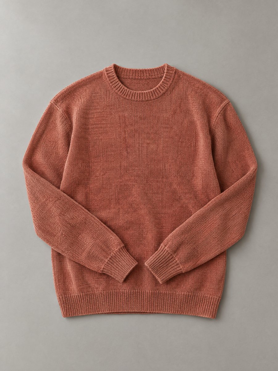 Garment-dyed cotton crew-neck sweater in washed terracotta, 5 GG, Rose Sweaters Ltd.